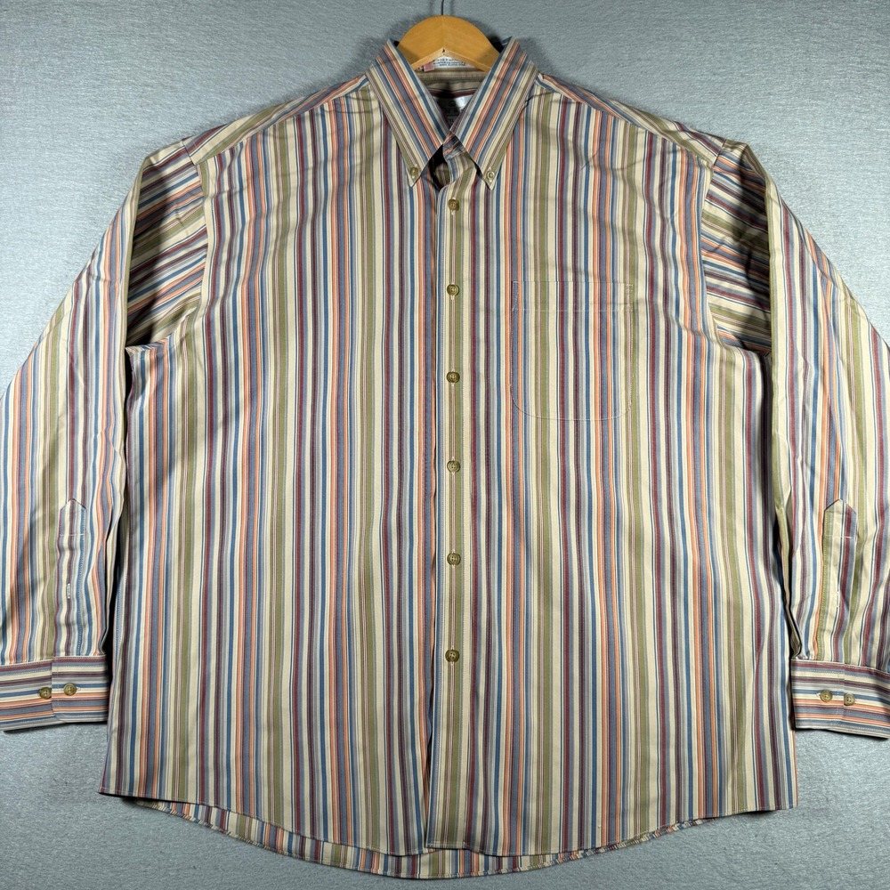 Enro Men XL Non-Iron Pinpoint Oxford Shirt Multi Color Striped Button Down 13710